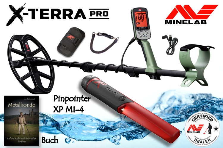 Minelab X-Terra PRO Metalldetektor mit Pinpointer MI-4 & Schatzsucherhandbuch (Rabattpreis)